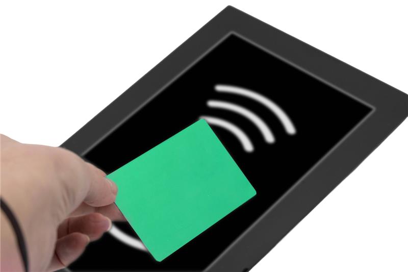 NFC card above a display module with an integrated NFC interface.
