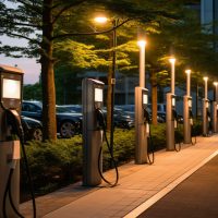 Public parking with charging points for electric vehicles.