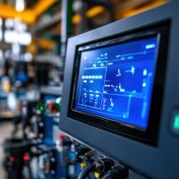 A high-tech control station monitoring water flow with precision, showing detailed flow switches and digital controls surrounded by pipes and valves. --chaos 15 --ar 16:9 --style raw --v 6.1 Job ID: 48188995-b195-4791-8b60-1e5c3d7e6485